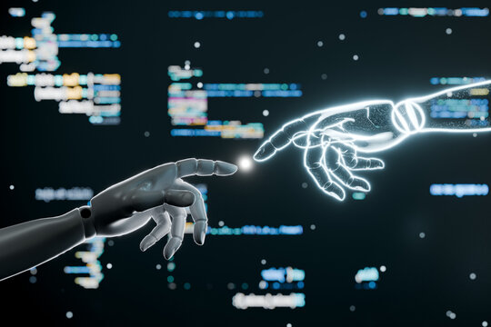 3D robot code connection with glowing digital contact