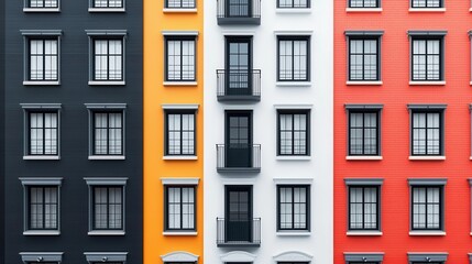Naklejka premium Stylized building facades with abstract geometric windows and doors
