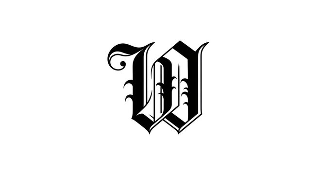 Gothic Letter W Illustration - Elegant and Ornate Typographic Design with Decorative Flourishes