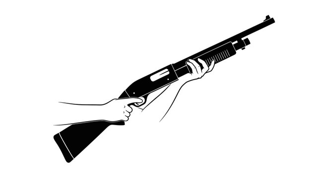 Close-up of Hands Holding and Aiming a Shotgun