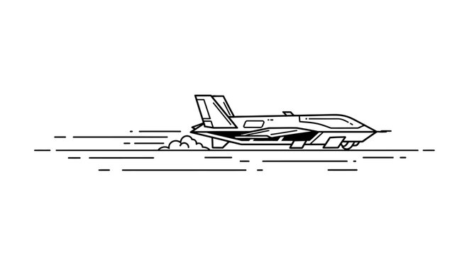 Futuristic Jet Fighter Aircraft Taking Off with Speed Lines and Smoke