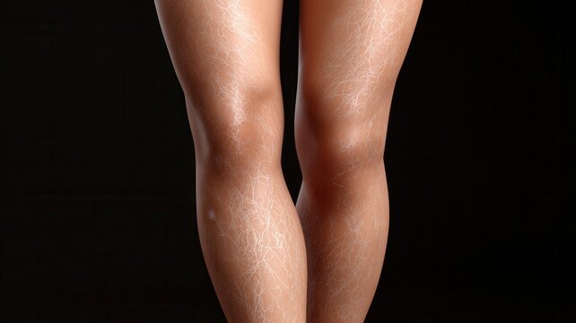 Woman's legs showing very dry flaky skin, dermatological condition, and dehydration problem