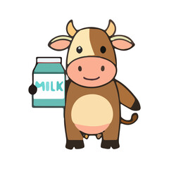 Fototapeta premium Cute Cartoon Cow Holding Milk