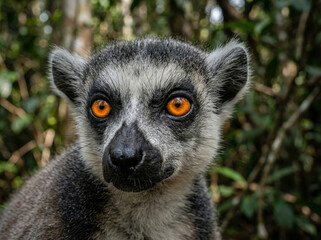 Fototapeta premium Ring-tailed lemur sitting on a branch looking sideways