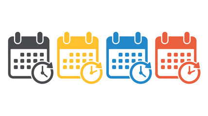 Naklejka premium Colorful calendar and clock icons for time management and organization on a white background