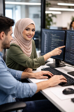 young couple using laptop