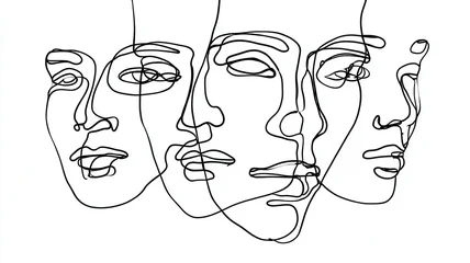 Acrylglasbilder Eine Linie Continues line art drawing showing multiple human faces, connecting identity, diversity, and community concept  © Iaroslav