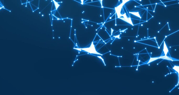 blue abstract background with motion plexus of dots and lines, technology, social networks, communication,business, surface made of triangles, futuristic network