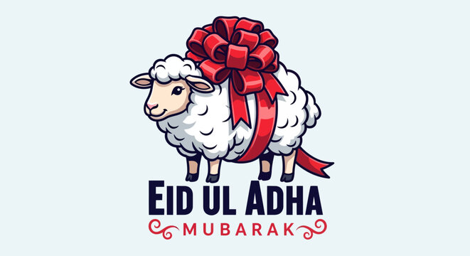 Happy Eid al-Adha Mubarak - A Festive Sheep with a Red Bow