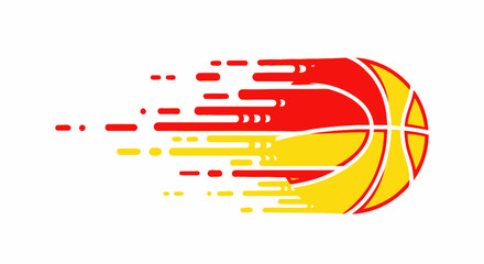 Obraz premium Dynamic basketball with motion trails, red and yellow abstract sports graphic