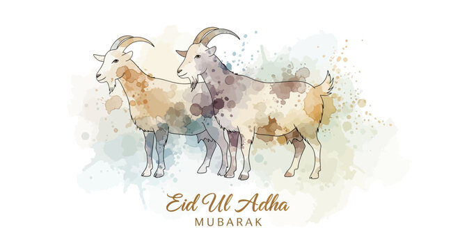 Artistic watercolor illustration featuring two majestic goats, symbolizing tradition, devotion, and celebration for a significant cultural and religious festival