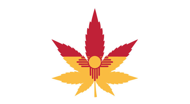 New Mexico Flag Colors on Cannabis Leaf - Medical Marijuana Symbol