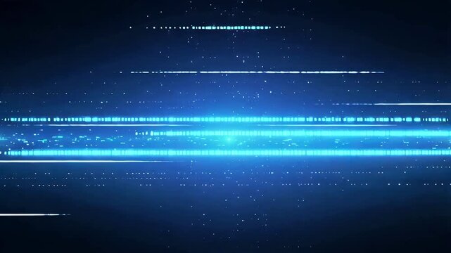 Blue digital glitch distortion with scanlines and RGB split on dark background, cyber technology, signal interference and data error