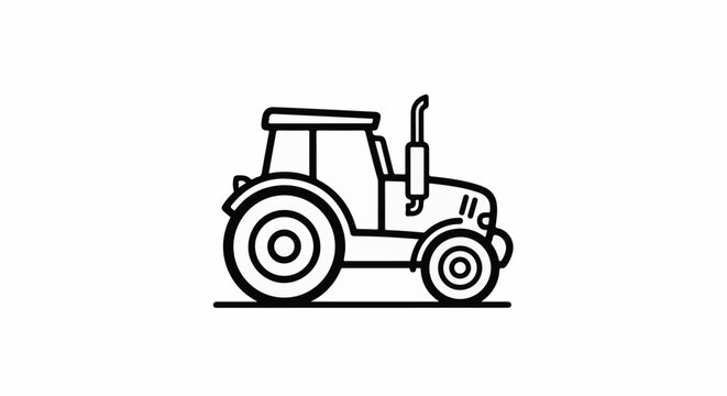 A black and white outline illustration of a tractor on a white background