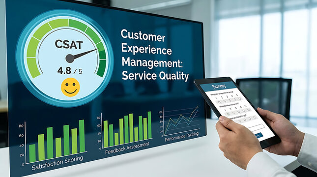 Customer satisfaction CSAT metric illustrating satisfaction scoring measurement scale feedback assessment and performance tracking for experience management service evaluation and loyalty analysis