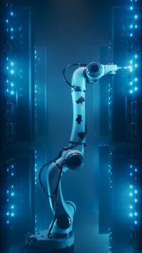 Automated Robotic Arm in High-Tech AI Data Center