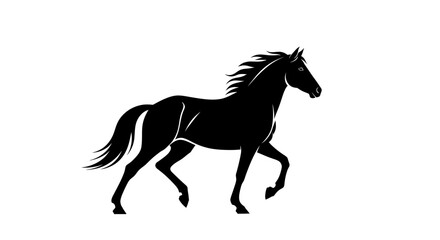 Silhouette of a majestic horse running with mane flowing, isolated on white. © Teh