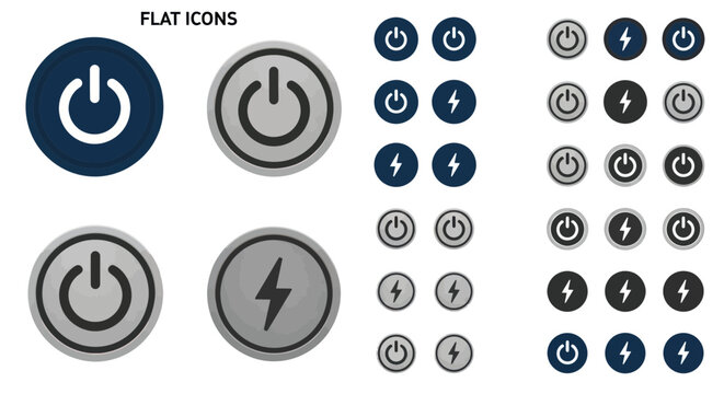 Power Button Icons Collection: On, Off, Energy, UI Design Elements