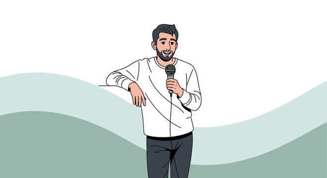Man with Microphone, Presenter, Stand-up Comedian, Live Performance, Casual Style