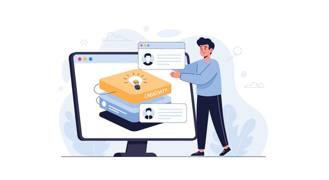 Man learning online, creativity, education, knowledge, digital library, inspiration, idea