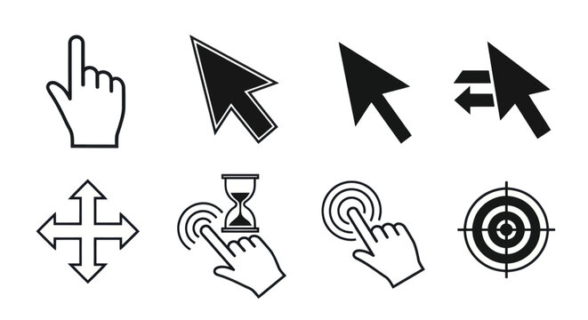 Set of computer cursor icons and mouse pointers for user interface design