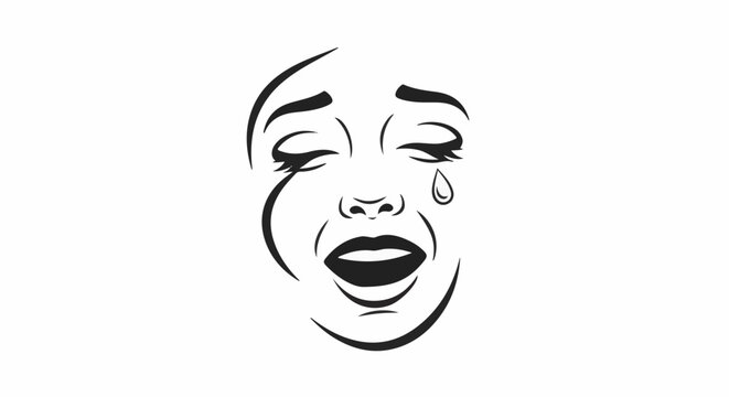 Stylized illustration of a distressed face with closed eyes shedding a tear