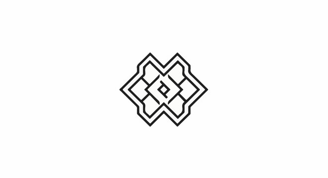 Ornate, symmetrical black line art with geometric complexity and a central rhombus