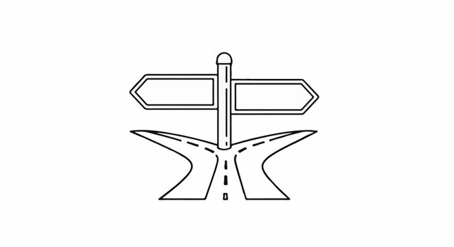 A signpost with two blank directional arrows above a split road