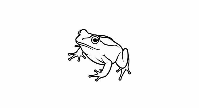 Stylized black outline drawing of a frog on a white background