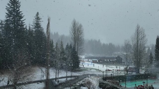 Beautiful snowfall at the Fairmont Chateau Whistler hotel and spa located at the world famous North American ski resort in British Columbia, Canada.