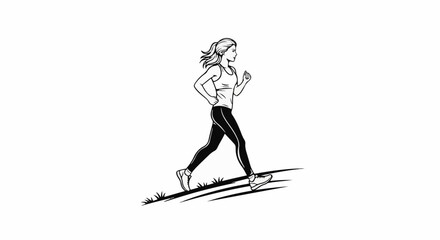 Fototapeta premium A woman is running up a grassy incline with her hair blowing