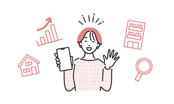 住まいをスマホで検索して喜ぶ女性