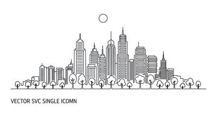 Fototapeta premium Modern City Skyline Silhouette, Urban Landscape, Vector Art