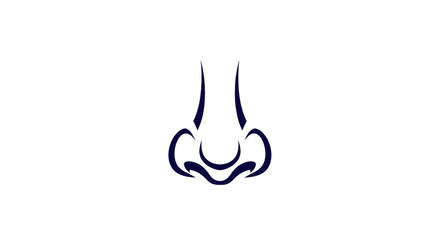 Minimalist blue line drawing of a human nose on a white background