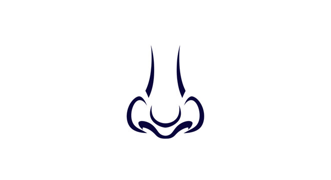 Minimalist blue line drawing of a human nose on a white background