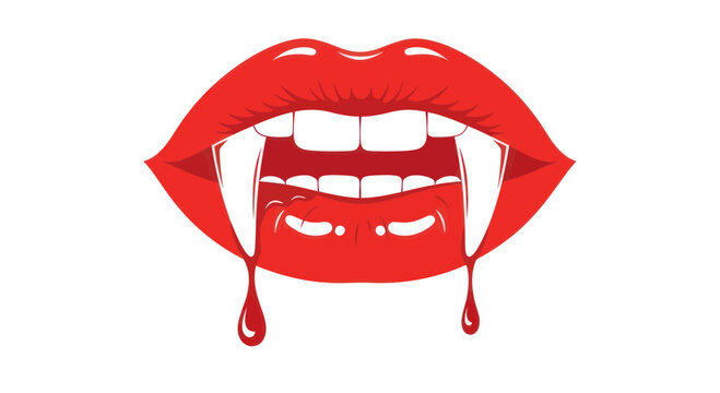Vampire Mouth with Bloody Fangs and Dripping Blood - Halloween Horror