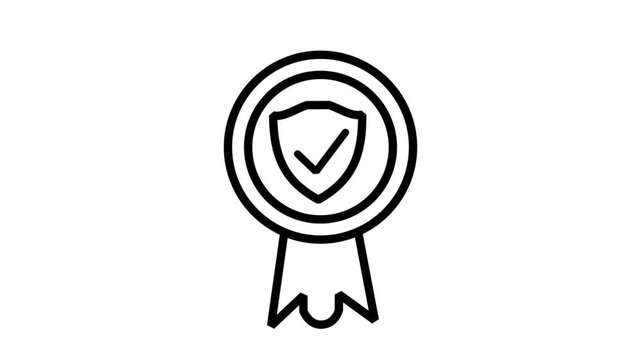 Motion graphic of a premium award ribbon with a shield icon representing certified quality, security excellence, and professional achievement recognition.