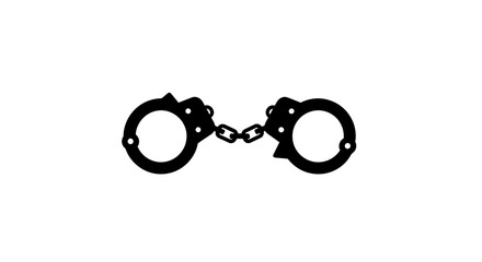 Black Handcuffs Silhouette on White Background, Symbol of Arrest and Justice © udin