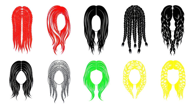 Colorful Braided Hairstyles Set, Diverse Hair Colors and Styles