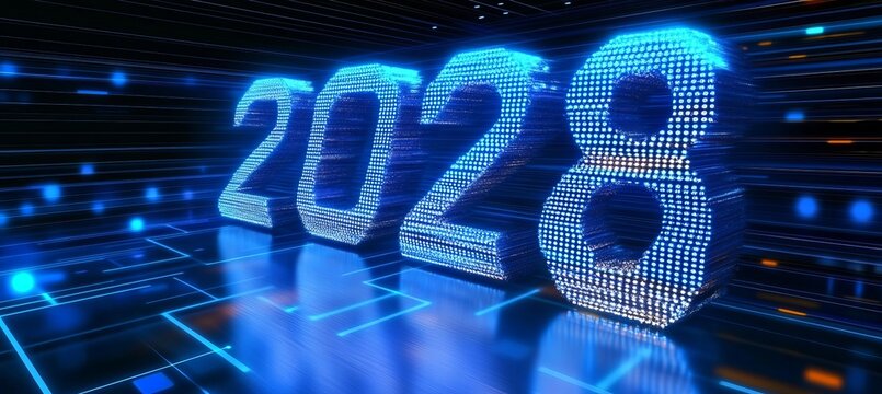 Futuristic Cyberpunk Cityscape at Night with Neon Lights and High-Tech Innovations for 2028