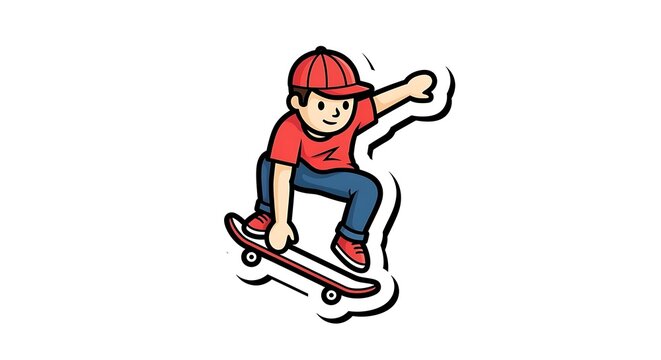 Skateboarding Action: A dynamic illustration captures a young person fearlessly riding a skateboard, executing a skillful trick with precision and flair.