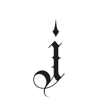 Elegant Gothic Calligraphy Letter J Design with Ornate Black Lettering and Classic Serif Typography Isolated on a White Background