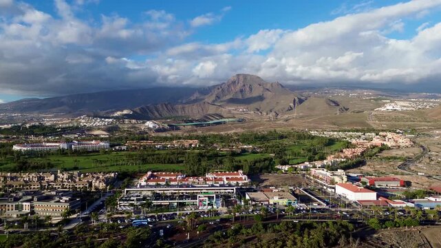 Panorama of the city of Los Cristianos and Las Americas, Tenerife, Spain, Aerial landscape