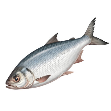 Fresh ilish fish hilsa silver scale aquatic animal specimen isolated on transparent back