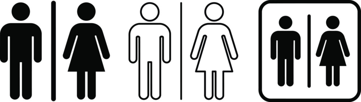 Man and woman icon set. Male and female restroom symbols with boy and girl pictograms. Vector illustration of WC bathroom and toilet signage icons