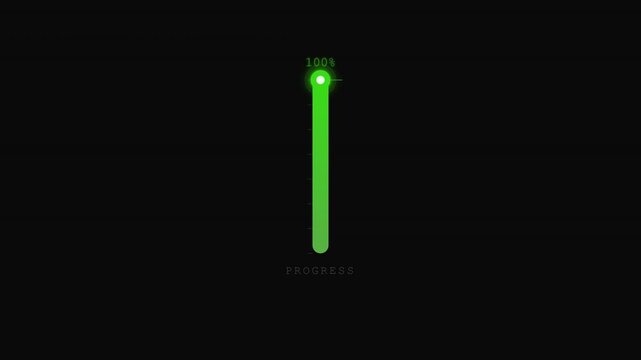 100% Progress Bar Completion with Neon Green Glow on Dark Background