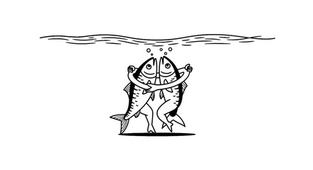 Obraz premium Humorous hugging sardine vector illustration underwater