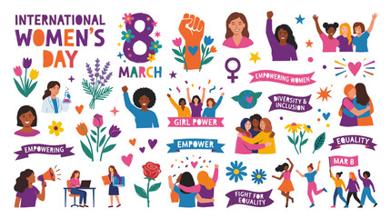 Fototapeta premium International Womens Day celebration with diverse women empowerment messages and symbols