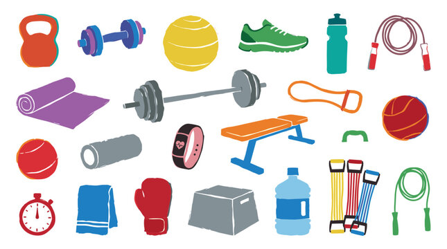 Fitness equipment collection for home gym workouts and exercise routines