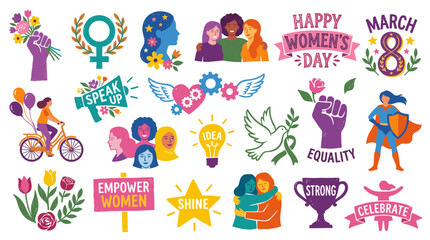 Obraz premium International Womens Day celebration diverse women empowerment symbols and messages of equality and strength